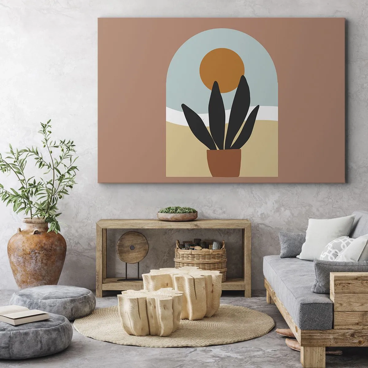 Lærredstryk - Billede på lærred - En sort plante i en potte mod solen - 70x50cm - Små glæder - Moderne vægdekoration til stue og soveværelse ARTTOR