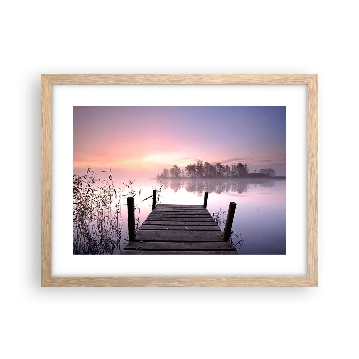Plakat i ramme af lyst egetræ - Ud af den lilla tåge... - 40x30 cm