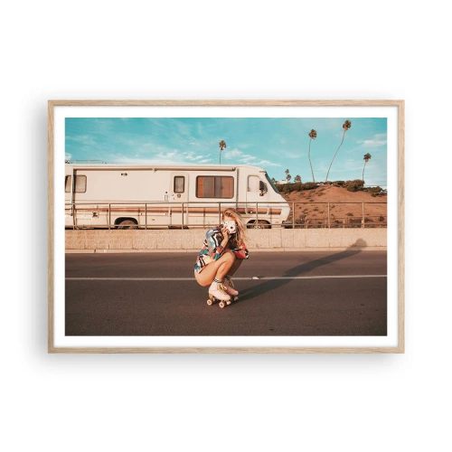 Plakat i ramme af lyst egetræ - Smil, tak! - 100x70 cm