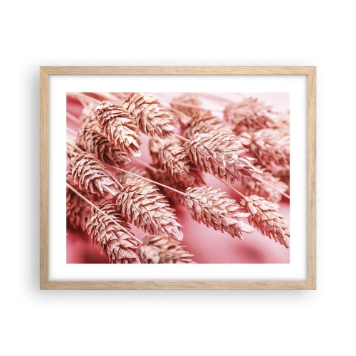 Plakat i ramme af lyst egetræ - Blomsterkaskade i lyserødt - 50x40 cm