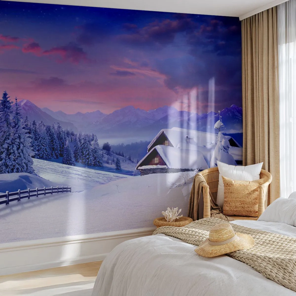 Fototapet Premium Sand - Stille nat - Landskab, Vinter, Alperne - 100x70 cm