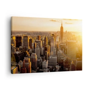 Lærredstryk - Billede på lærred - New York Citys skyline ved solnedgang med udsigt over Empire State Building - 70x50cm - At vokse i solen - Moderne vægdekoration til stue og soveværelse ARTTOR