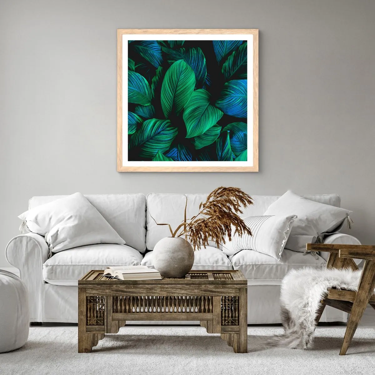 Plakat i ramme af lyst egetræ - I den grønne flok - 50x50 cm