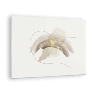 Billede på glas - Beige og guld abstraktion med fine linjer og former - 70x50cm - Mødt i rummet - Moderne vægdekoration til stue og soveværelse ARTTOR