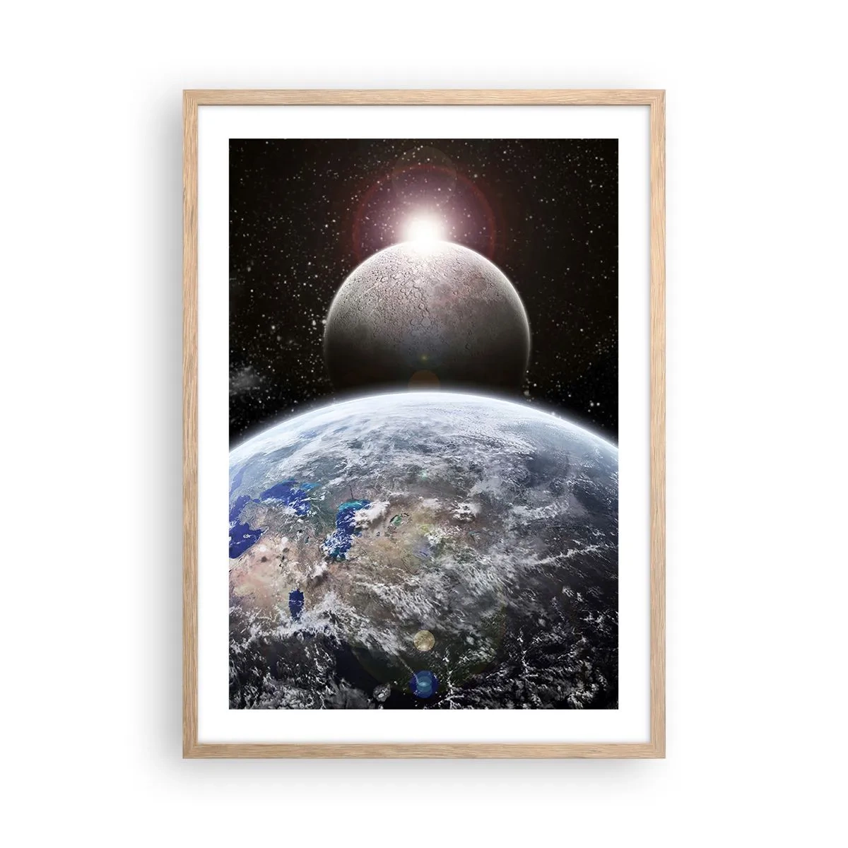 Plakat i ramme af lyst egetræ - Kosmisk landskab - solopgang - 50x70 cm