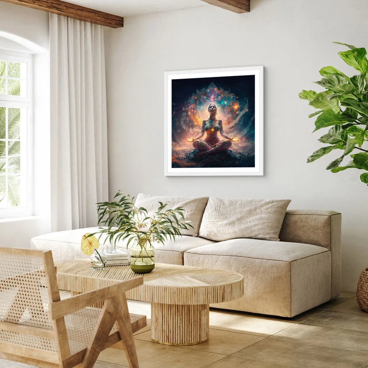 Plakat i hvid ramme - Flow af god energi - 40x40 cm