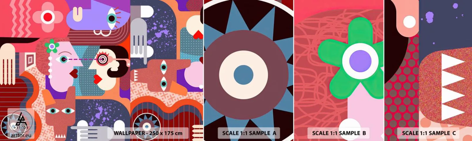 Prøve Fototapet Selvklæbende Deluxe Sticker - Øje mod øje - Abstraktion, Stykke, Ansigter - 100x30 cm