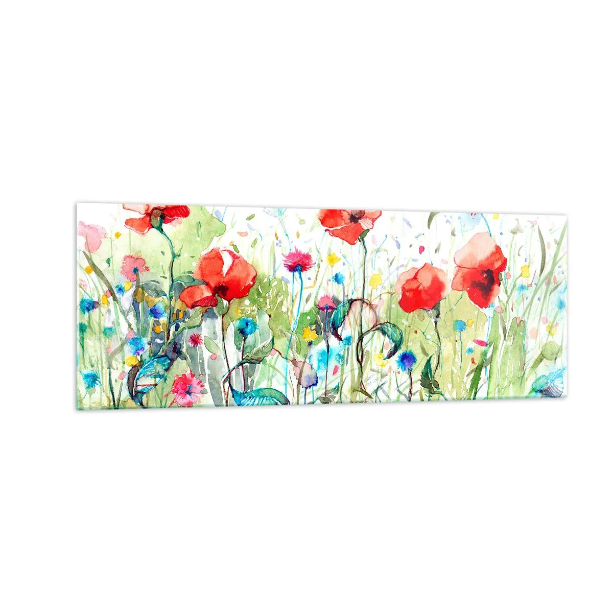 Billede på glas - En blomstrende eng i maj - 140x50 cm