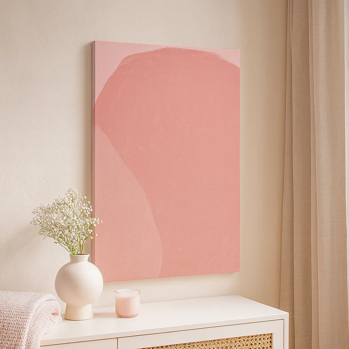 Lærredstryk - Billede på lærred - Organisk komposition i pink - 50x70 cm