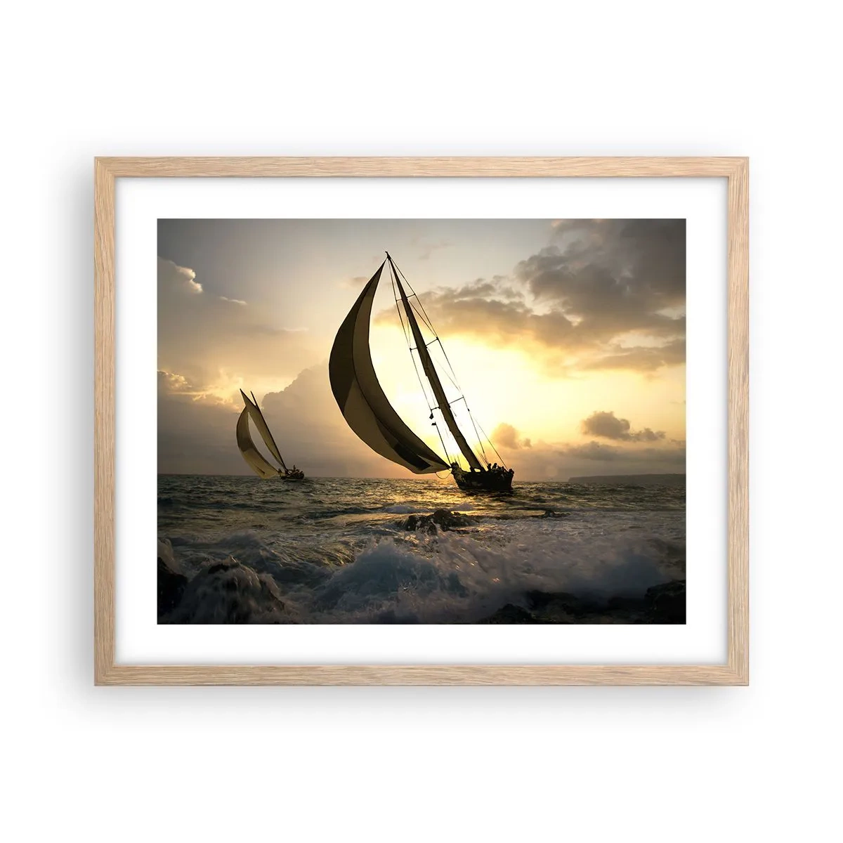Plakat i ramme af lyst egetræ - I medvind og modvind - 50x40 cm