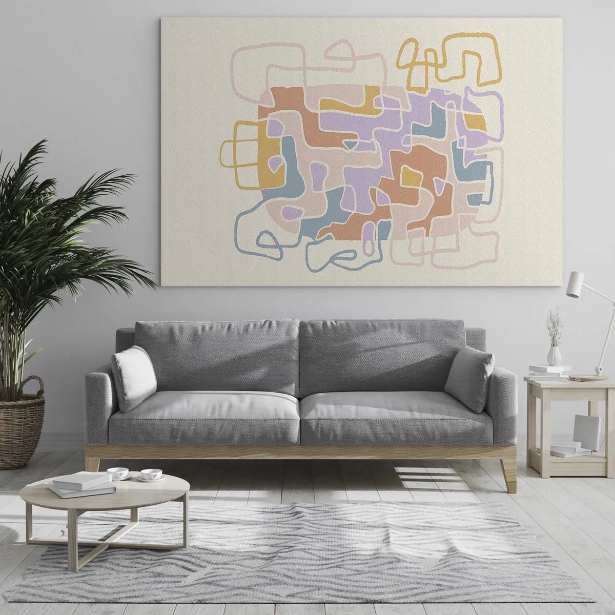 Billede på glas - En farverig labyrint af linjer på en cremefarvet baggrund - 70x50cm - Labyrint - et glædeligt eventyr - Moderne vægdekoration til stue og soveværelse ARTTOR
