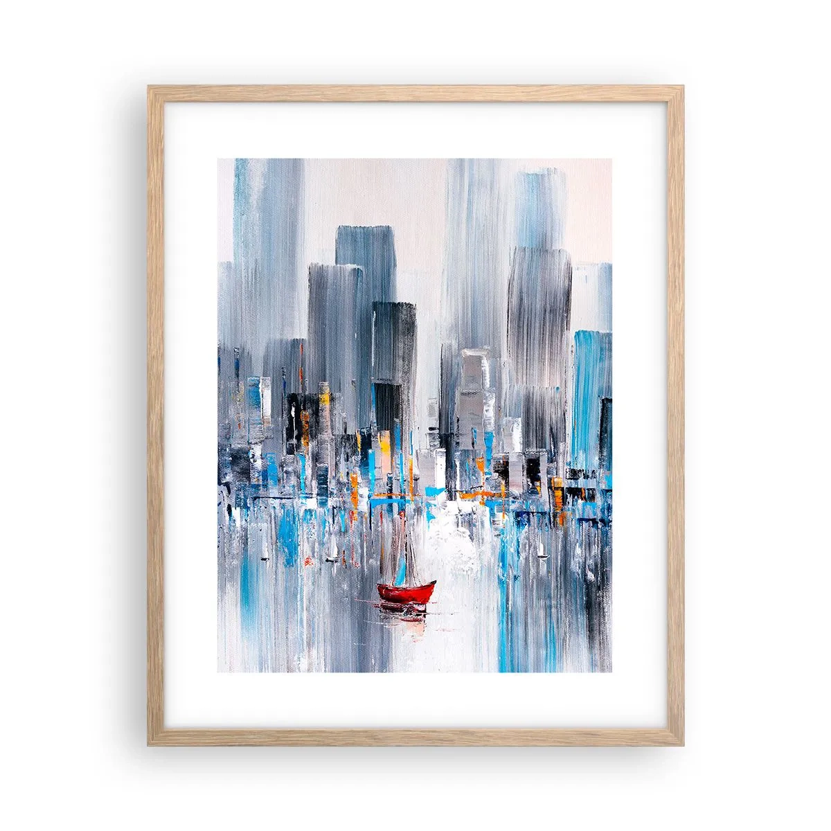 Plakat i ramme af lyst egetræ - Metropolis ved bugten - 40x50 cm