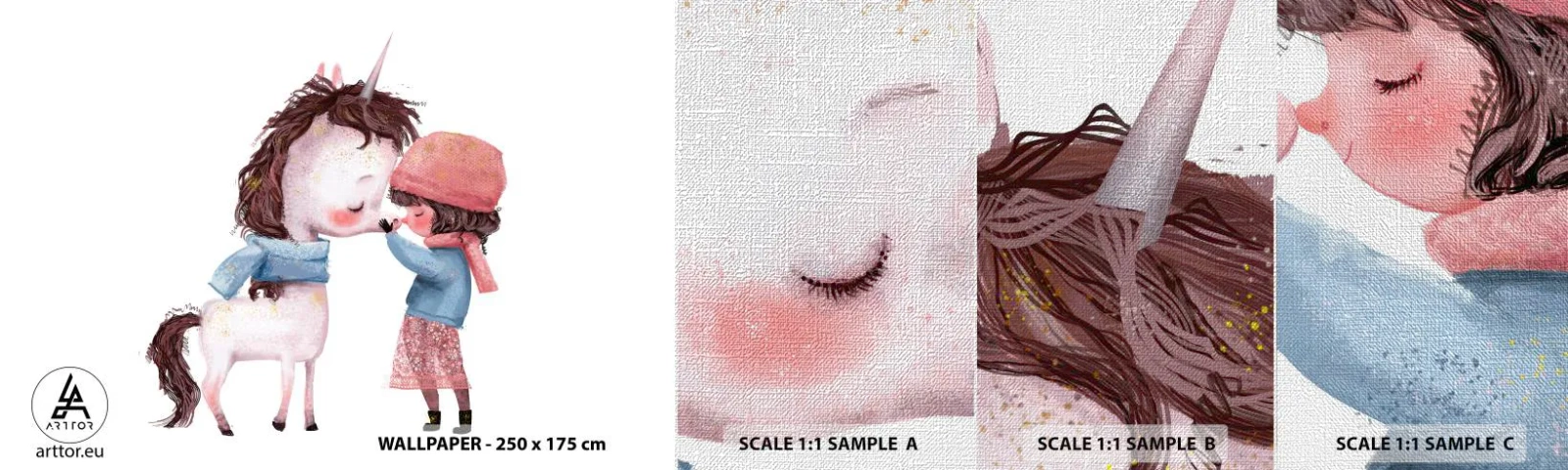 Prøve Fototapet Premium Canvas - En vinterhistorie - For børn, enhjørning, Pige - 100x30 cm