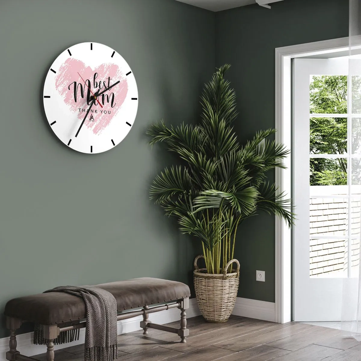 Vægur, Uret - Et lyserødt hjerte med ordene "bedste mor" på en hvid baggrund - 30x30cm - Altid det rette øjeblik - Moderne vægdekoration til stue, køkken og soveværelse ARTTOR