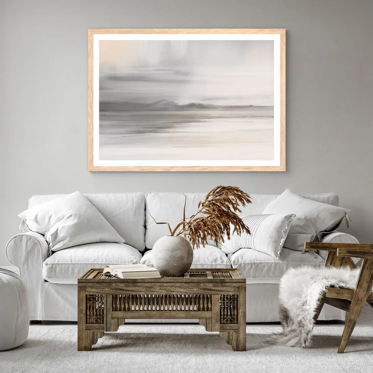 Plakat i ramme af lyst egetræ - En tankevækkende afstand - 100x70 cm