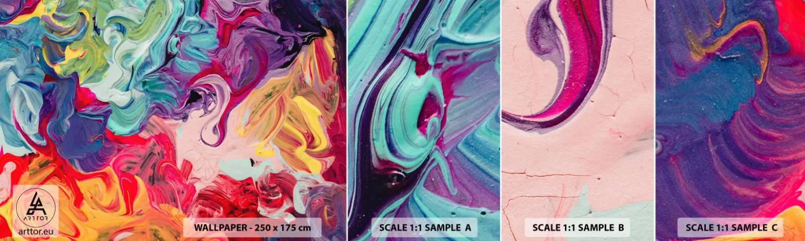 Prøve Fototapet Selvklæbende Deluxe Sticker - Farvernes fødsel - Abstraktion, Stykke, Moderne mønster - 100x30 cm