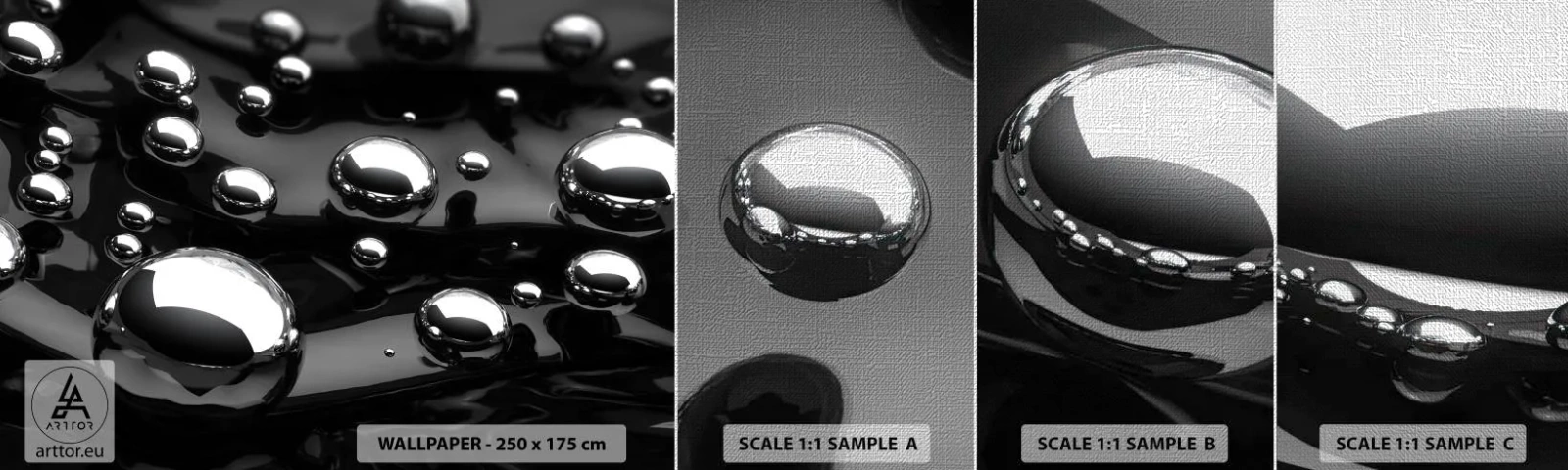 Prøve Fototapet Premium Canvas - Fra de sorte dybder - Abstraktion, Krom bolde, 3D - 100x30 cm