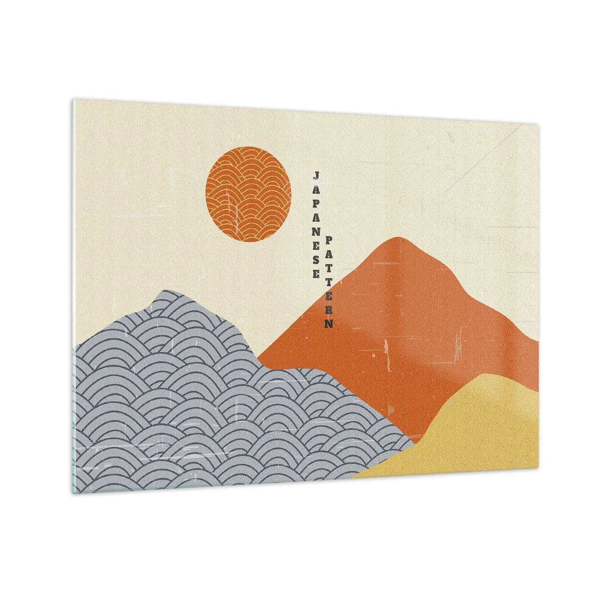 Billede på glas - Grafik med japanske bjerg- og solmønstre - 70x50cm - I den japanske ånd - Moderne vægdekoration til stue og soveværelse ARTTOR