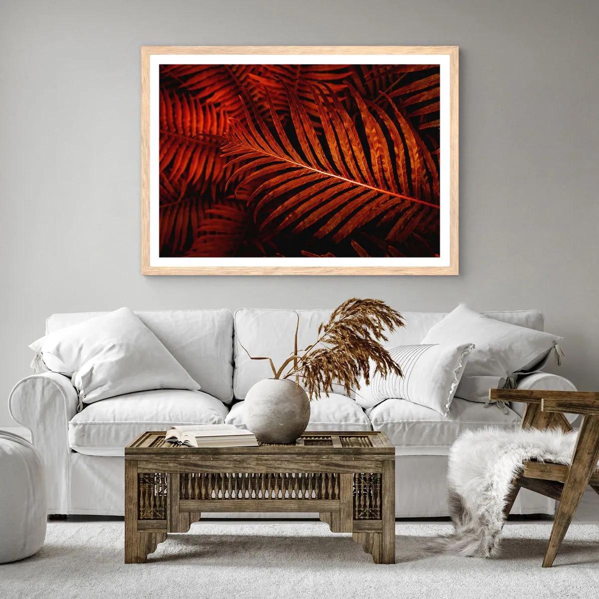 Plakat i ramme af lyst egetræ - Livets varme - 100x70 cm
