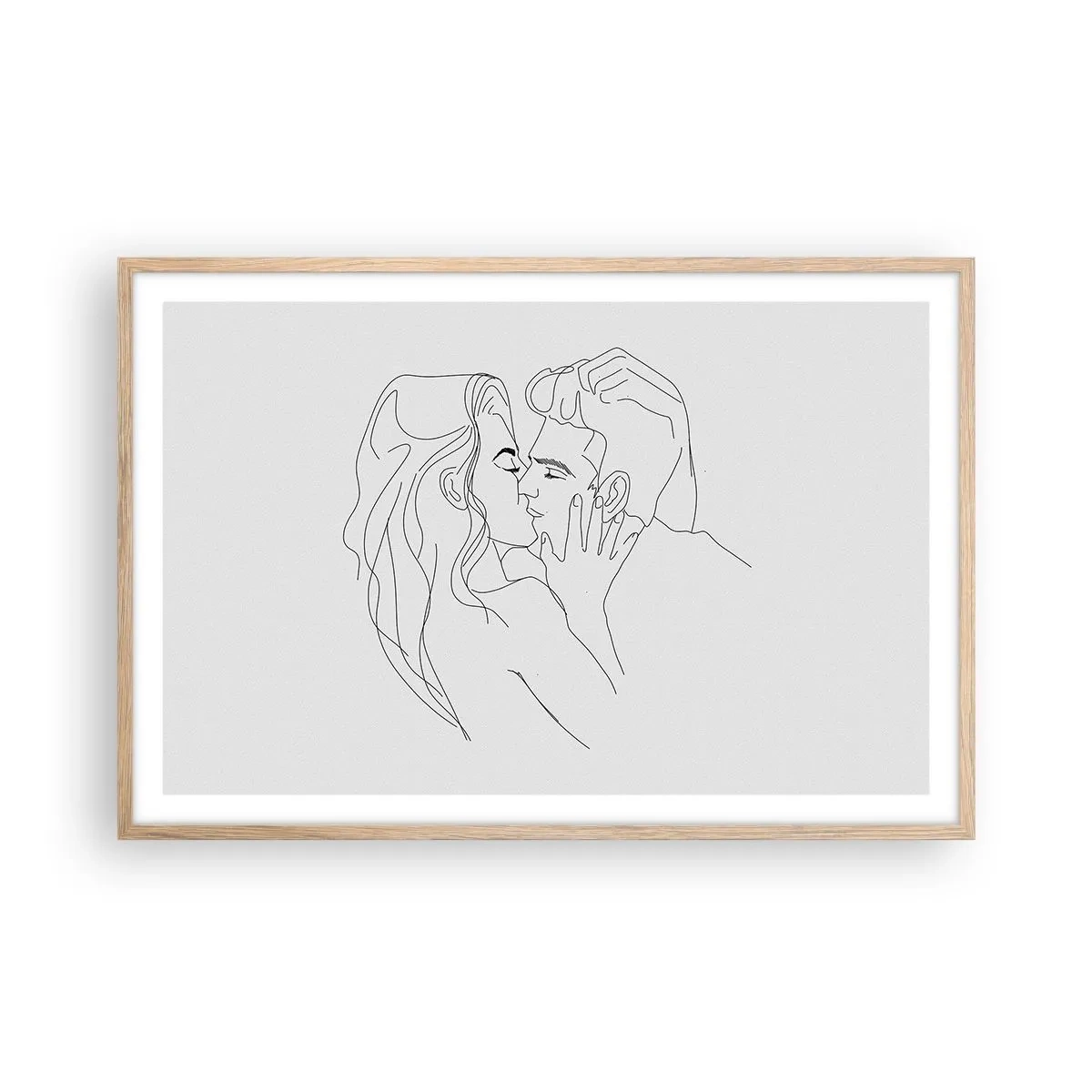 Plakat i ramme af lyst egetræ - I samme linje - 91x61 cm