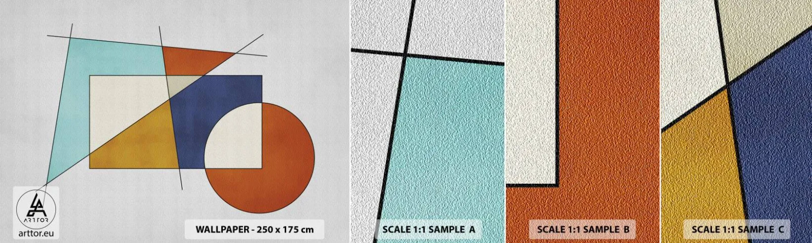 Prøve Fototapet Selvklæbende Deluxe Sticker - Abstraktion: modernistisk leg - Geometrisk, Moderne, Minimalisme - 100x30 cm