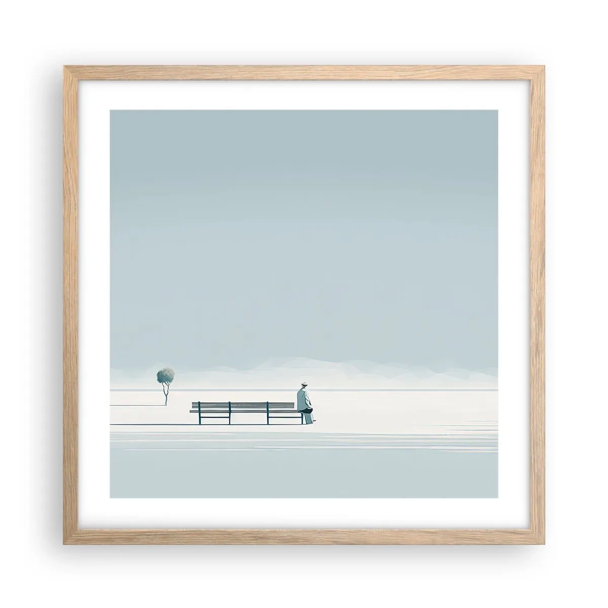 Plakat i ramme af lyst egetræ - Ja, jeg venter. - 50x50 cm