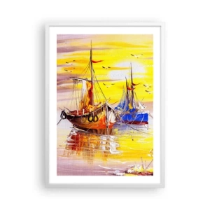 Plakat i hvid ramme - Et velfortjent hvil i havnen - 50x70 cm