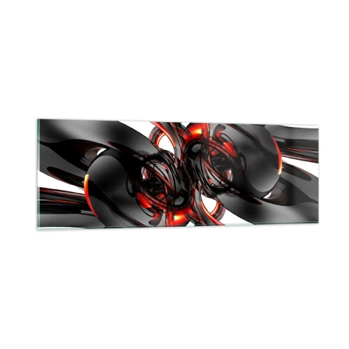 Billede på glas - Bevægelse i grafit og rød - 90x30 cm