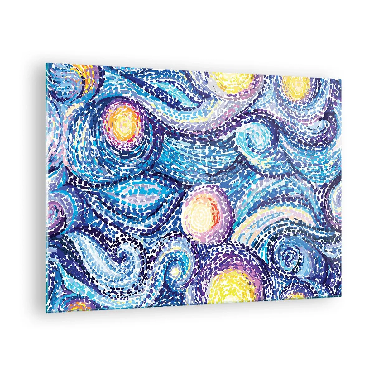 Billede på glas - En abstrakt fortolkning af Stjernenat i intense farver - 70x50cm - Fra et maleri af van Gogh - Moderne vægdekoration til stue og soveværelse ARTTOR