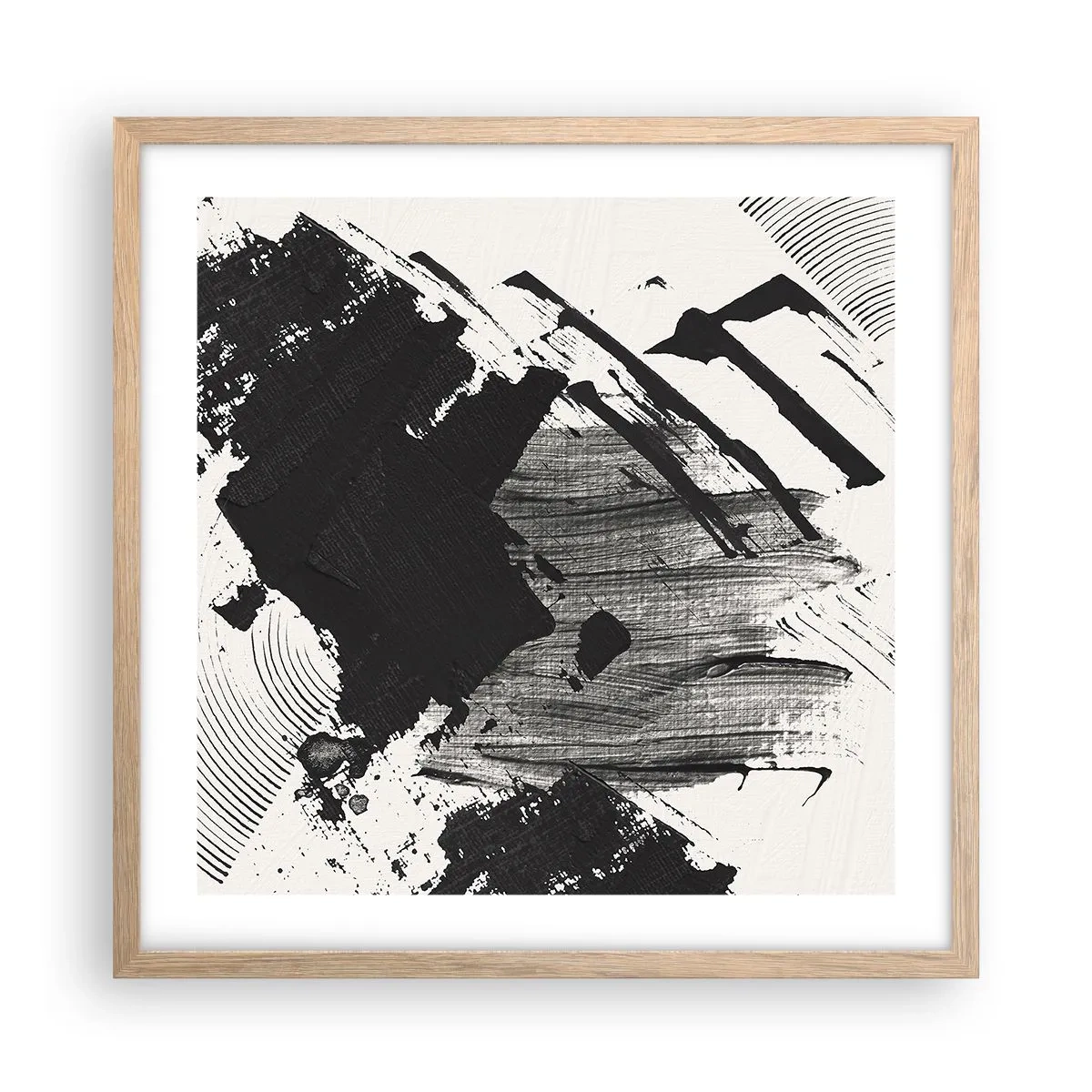 Plakat i ramme af lyst egetræ - Abstraktion - det sortes udtryk - 50x50 cm
