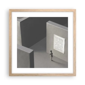 Plakat i ramme af lyst egetræ - Men hvor er jeg? - 40x40 cm