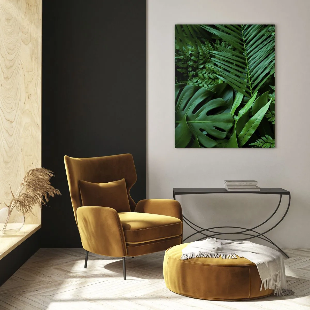 Billede på glas - Kranset i grønt - 70x100 cm