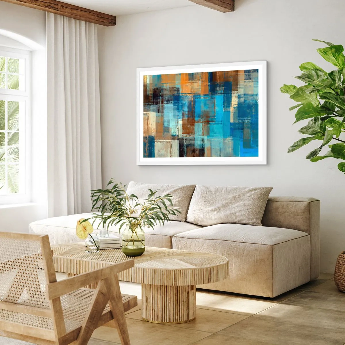 Plakat i hvid ramme - Gennem det blå slør - 100x70 cm