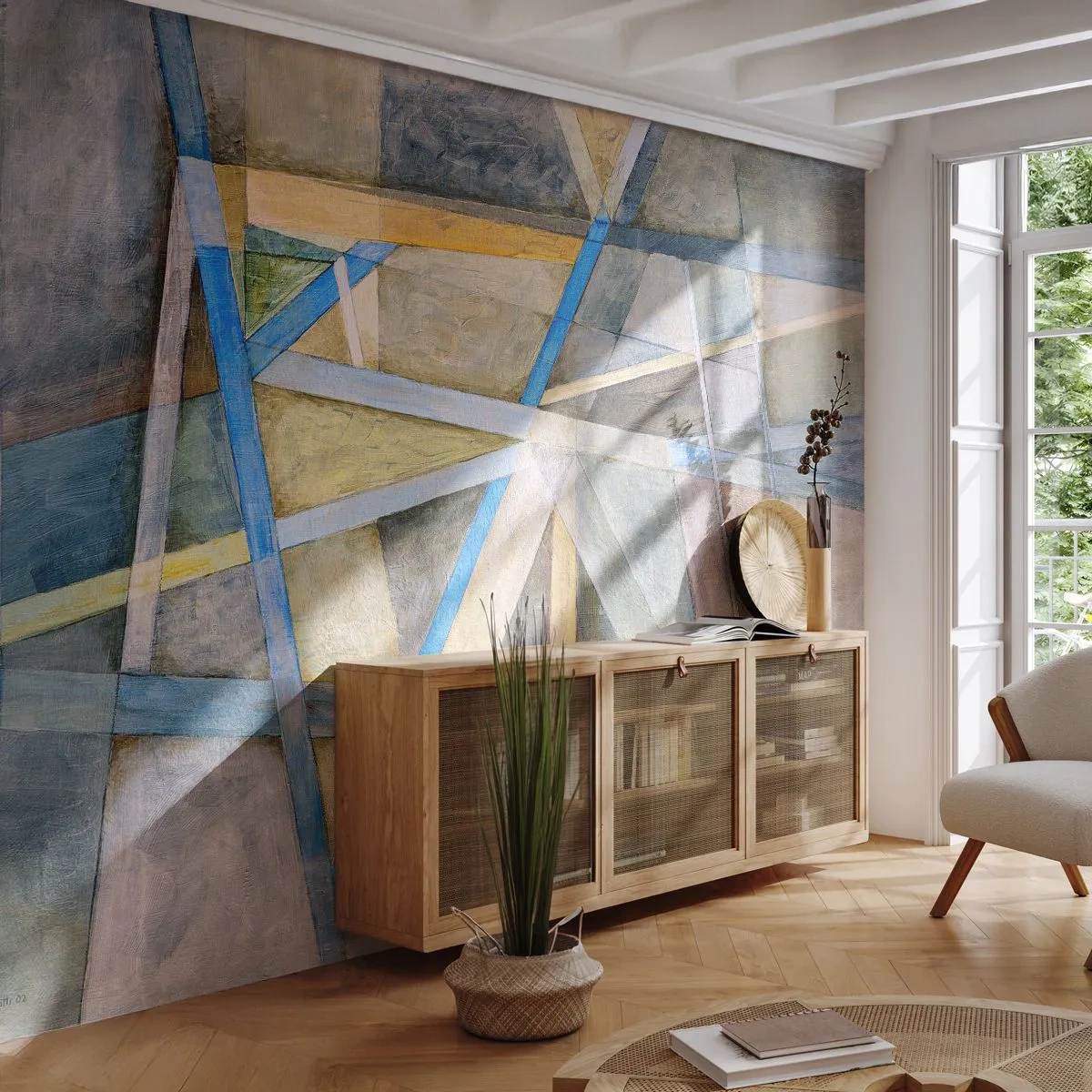 Fototapet Standard Eco - Lige eller skråt? - Abstraktion, Stykke, Moderne mønster - 450x315 cm