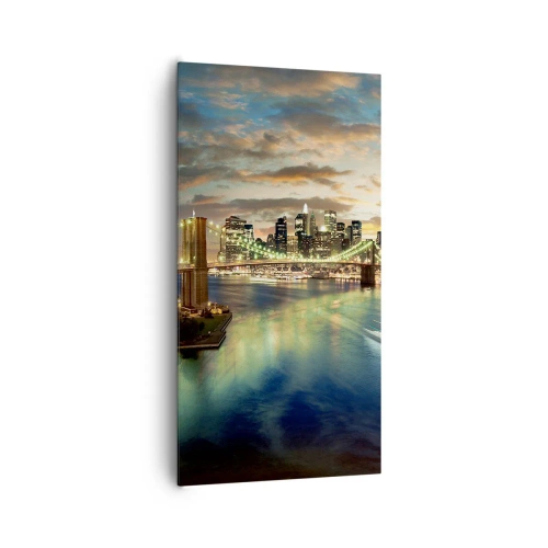 Lærredstryk - Billede på lærred - En oplyst aften over Manhattan - 65x120 cm