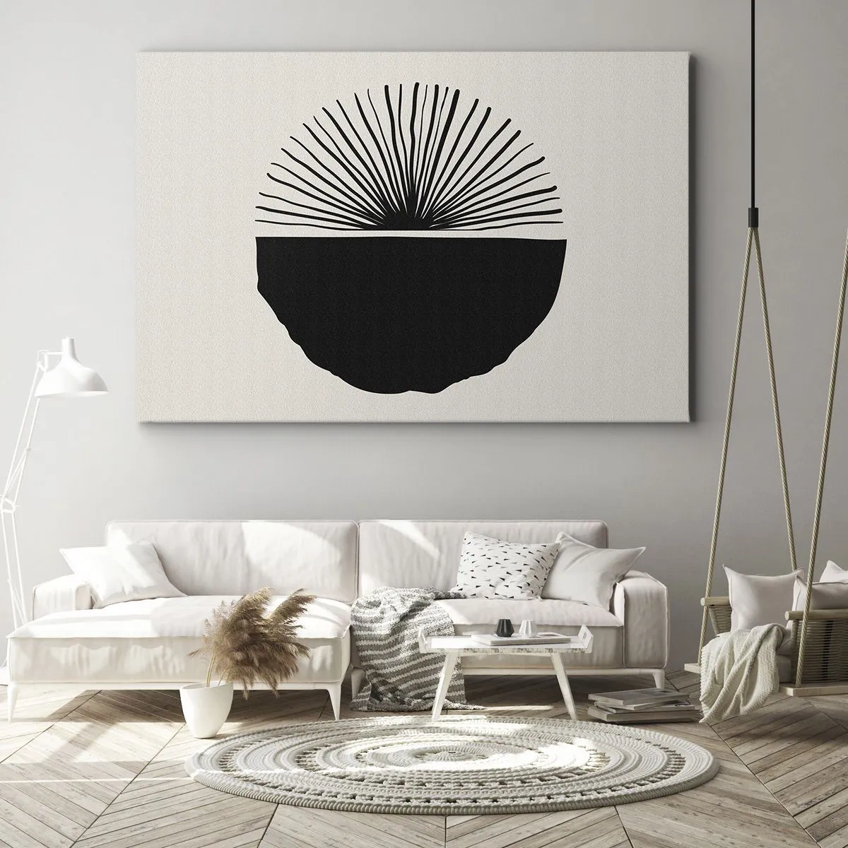 Lærredstryk - Billede på lærred - Minimalistisk sort motiv på en lys baggrund - 70x50cm - En vifte af muligheder - Moderne vægdekoration til stue og soveværelse ARTTOR