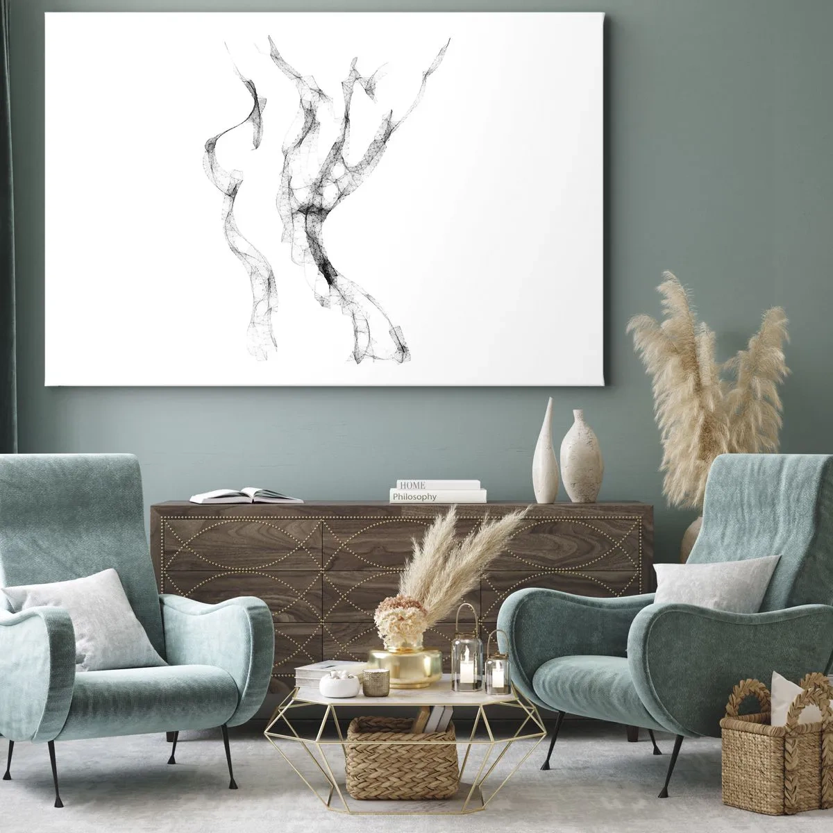 Lærredstryk - Billede på lærred - Fine, abstrakte linjer, der ligner røgspor på en lys baggrund - 70x50cm - Smuk og stærk - Moderne vægdekoration til stue og soveværelse ARTTOR