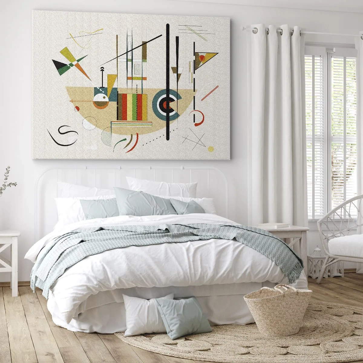 Lærredstryk - Billede på lærred - Farverig abstraktion med geometriske former - 70x50cm - Og verden griner - Moderne vægdekoration til stue og soveværelse ARTTOR