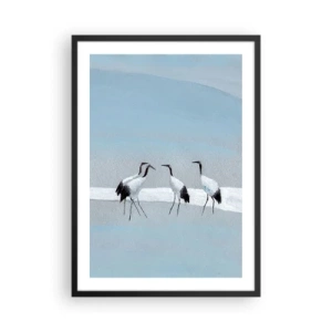 Plakat i sort ramme - En minimalistisk illustration af traner på en pastelfarvet baggrund. - 50x70cm - Efter en varm dag - Moderne vægdekoration til stue og soveværelse ARTTOR