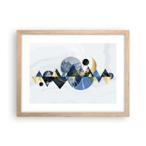 Plakat i ramme af lyst egetræ - Geometrisk landskab - 40x30 cm