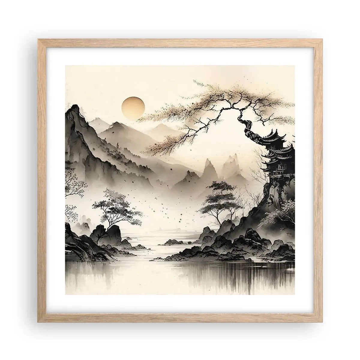 Plakat i ramme af lyst egetræ - Orientens unikke charme - 50x50 cm