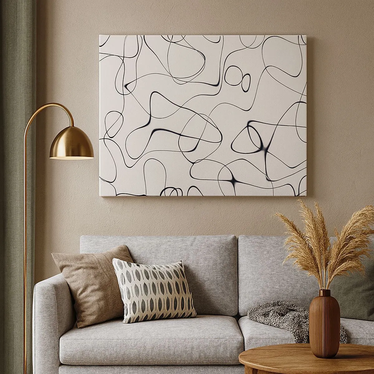 Lærredstryk - Billede på lærred - Abstrakte sorte linjer på en hvid baggrund i minimalistisk stil - 70x50cm - Livets veje, skæbnens omskiftelser - Moderne vægdekoration til stue og soveværelse ARTTOR