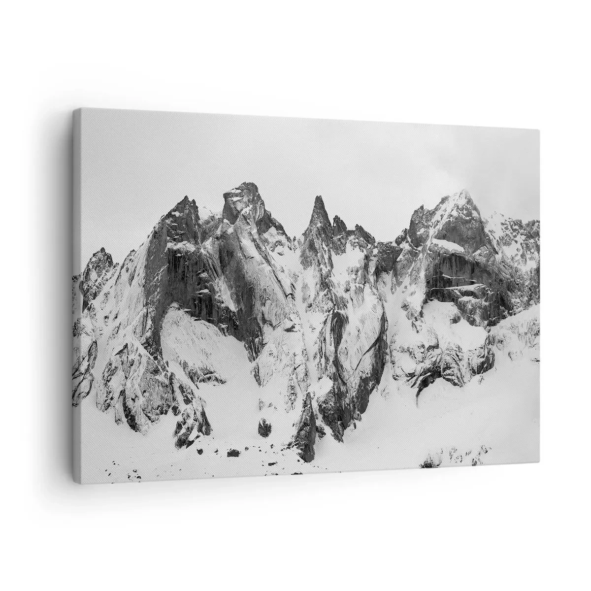 Lærredstryk - Billede på lærred - Sorte og hvide snedækkede bjergtoppe - 70x50cm - Granit truende højderyg - Moderne vægdekoration til stue og soveværelse ARTTOR