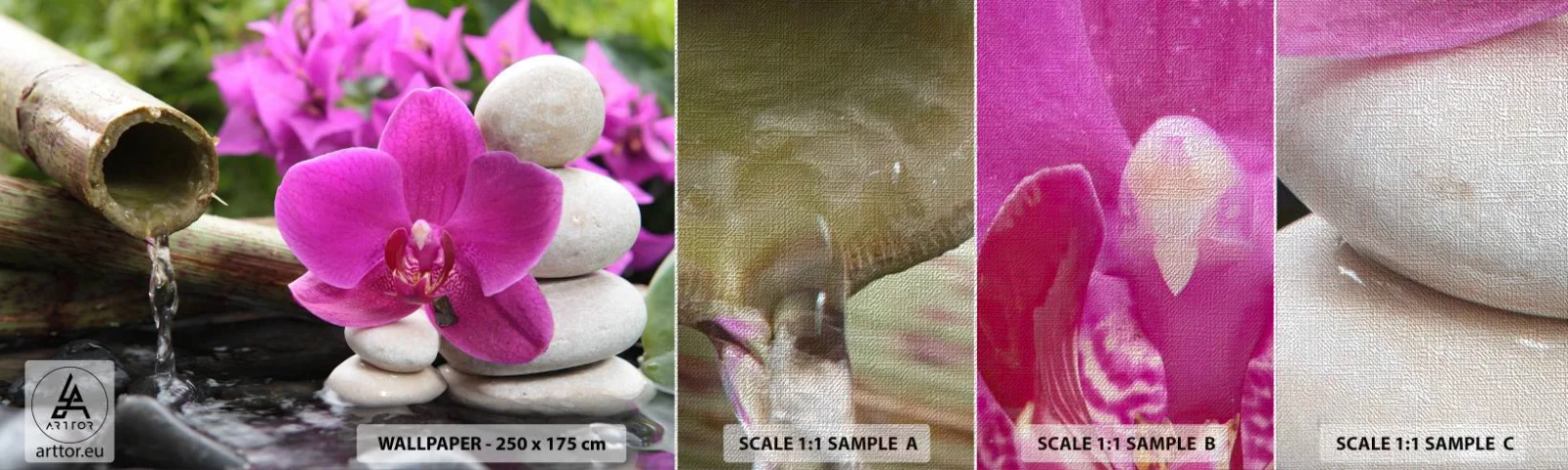 Prøve Fototapet Premium Canvas - Du hviler allerede - Blomster, Bambus, Orkidé - 100x30 cm