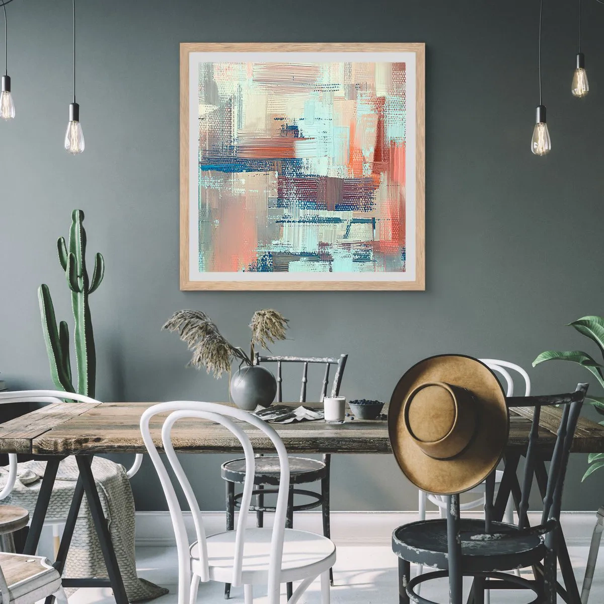 Plakat i ramme af lyst egetræ - At nå lyset - 50x50 cm