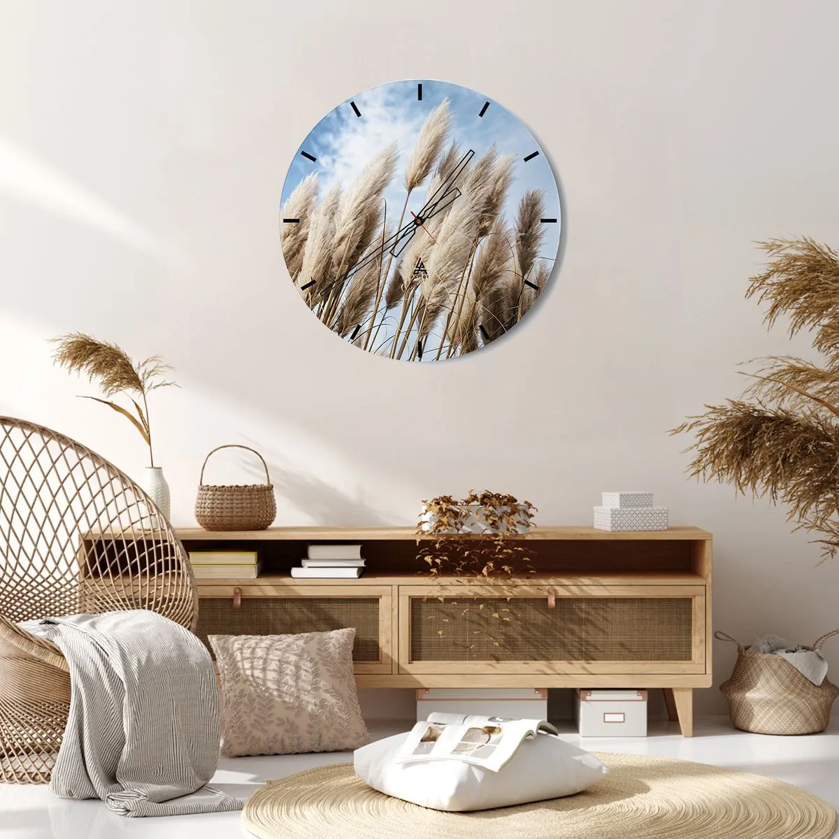 Vægur, Uret - Fluffy pampasgræs mod en blå himmel - 30x30cm - Solrig og blæsende kærtegn - Moderne vægdekoration til stue, køkken og soveværelse ARTTOR