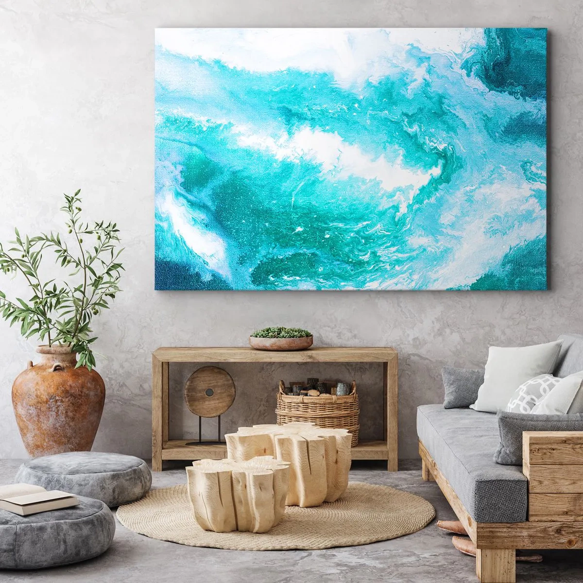 Lærredstryk - Billede på lærred - Abstrakt hvirvel i blå nuancer - 70x50cm - I kernen af elementet - Moderne vægdekoration til stue og soveværelse ARTTOR