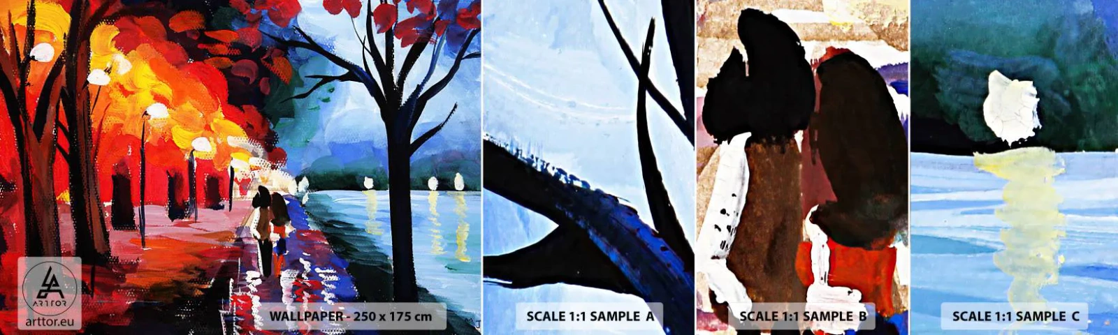 Fototapet Prøve Standard Eco - Flammende efterår i parken - Abstraktion, Landskab, Park Alley - 100x30 cm