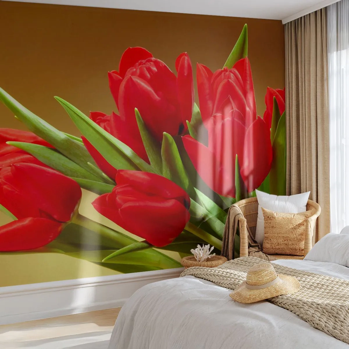 Fototapet Premium Sand - En flok forårsglæde - Blomster, Tulipaner, Buket blomster - 100x70 cm