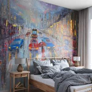 Fototapet Premium Sand - Regnfuld eftermiddag i byen - By, Arkitektur, Gå i regnen - 350x256 cm